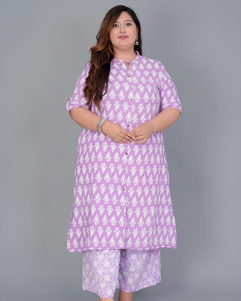 Plus Lavender Printed Kurta Set