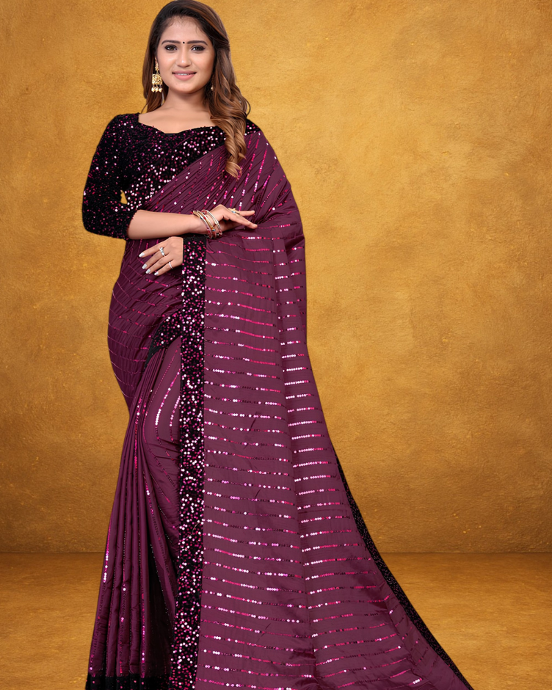 Elegant Purple Sequin Saree