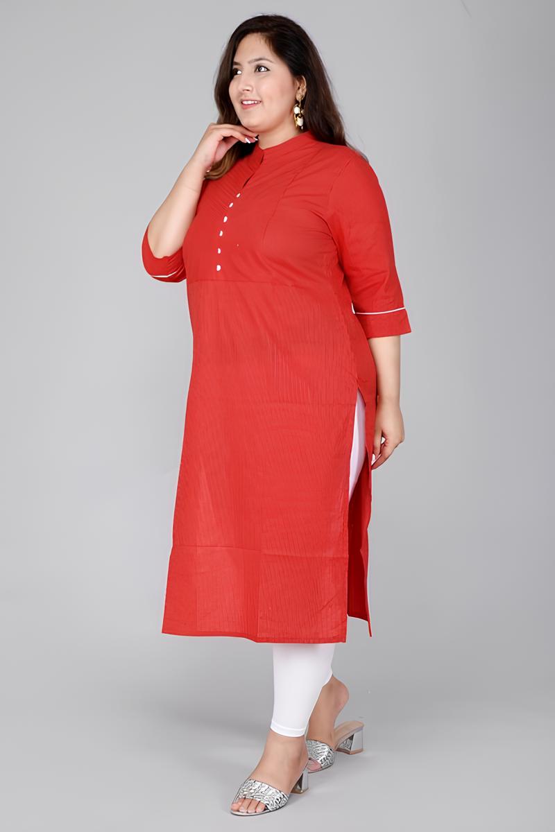 Plus size Red Cotton Kurti