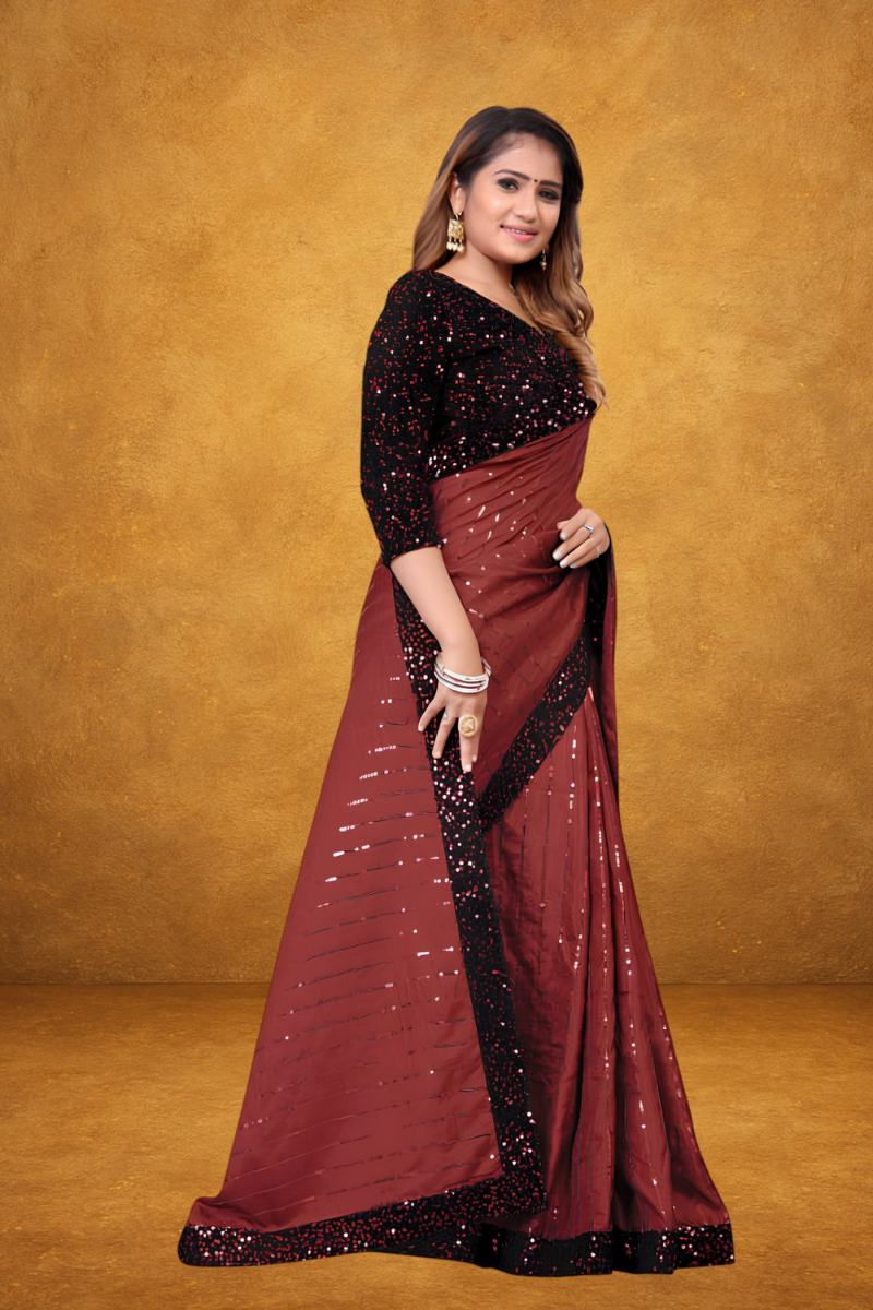 Elegant Maroon Sequin Saree