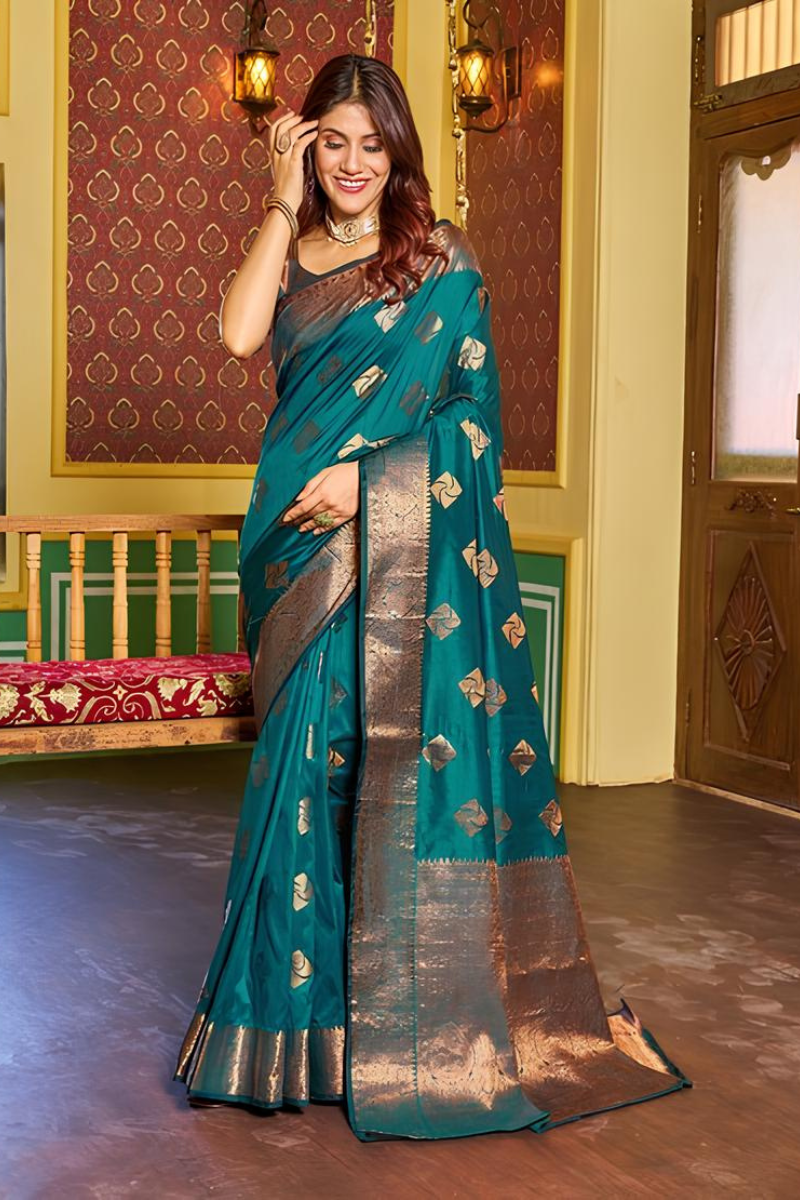Traditional Teal Silk Saree
