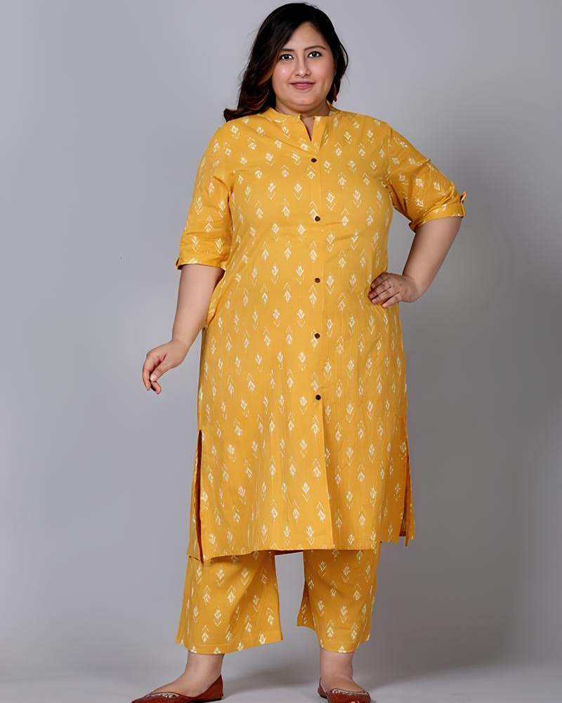 Plus Yellow Printed Kurta Set