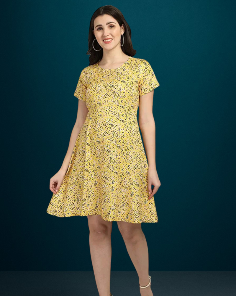 Yellow Floral A-Line Dress