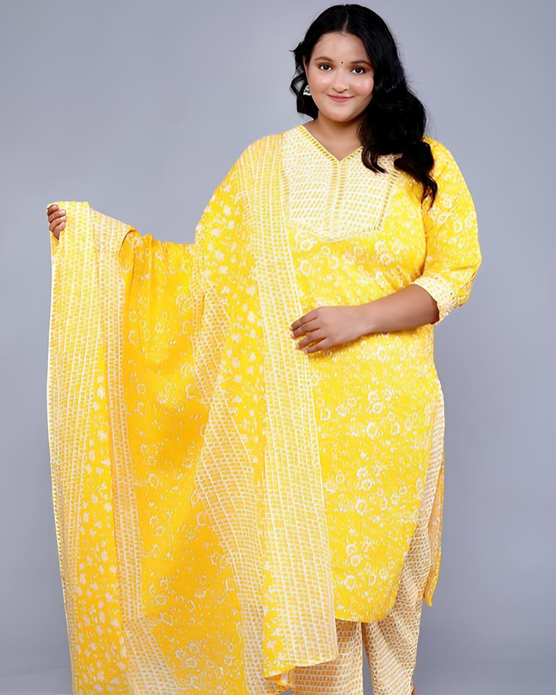 Yellow Floral Printed Kurta Set