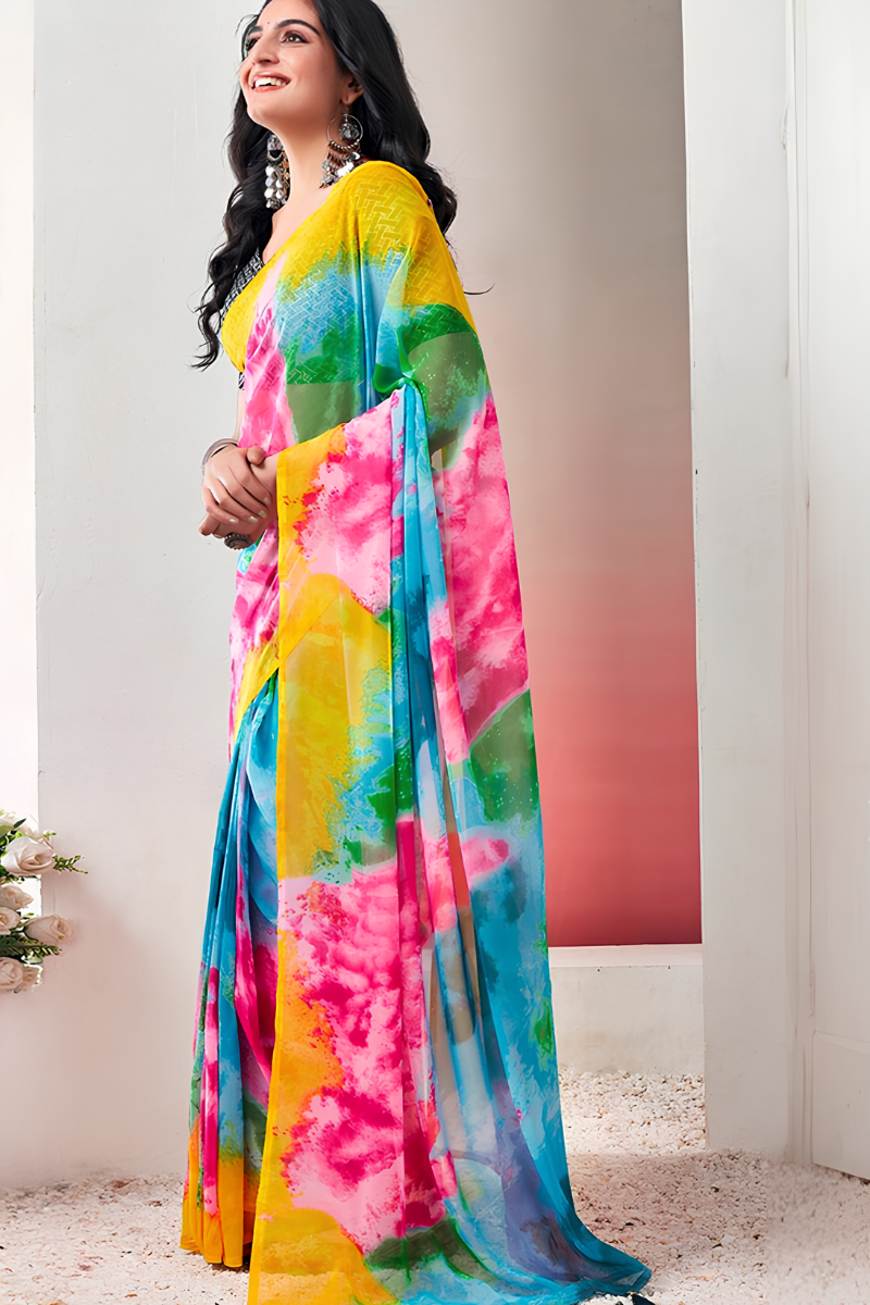 Multicolor Tie-Dye Ready to Wear Saree