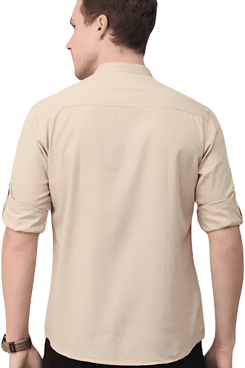 Men's Beige Mandarin Collar Shirt