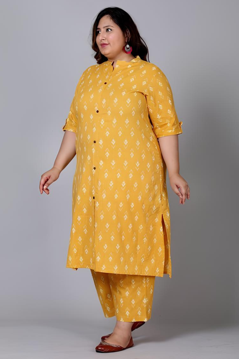 Plus Yellow Printed Kurta Set