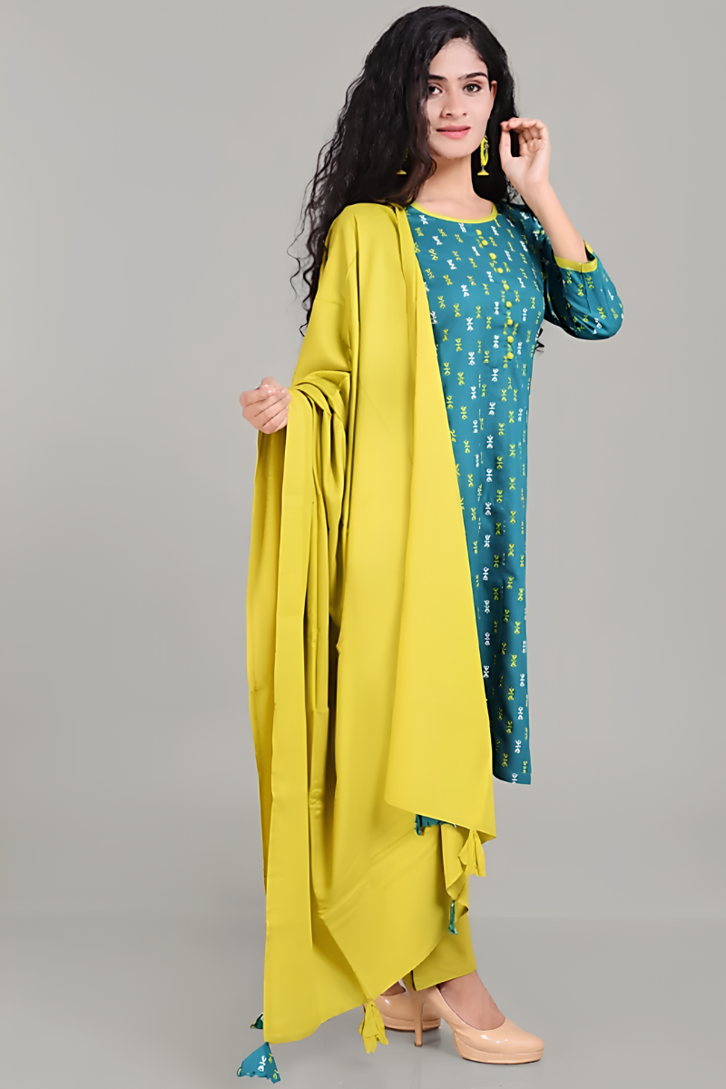 Blue and Yellow Printed Salwar Suit