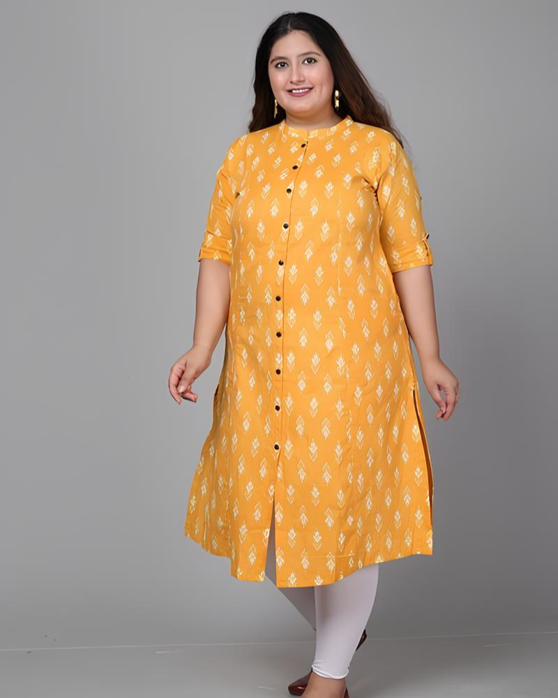 Plus Yellow Printed Kurti