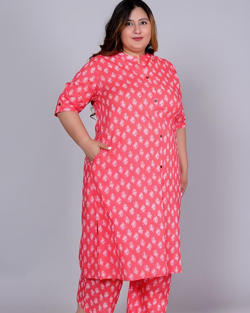 Plus Pink Printed Kurta Set