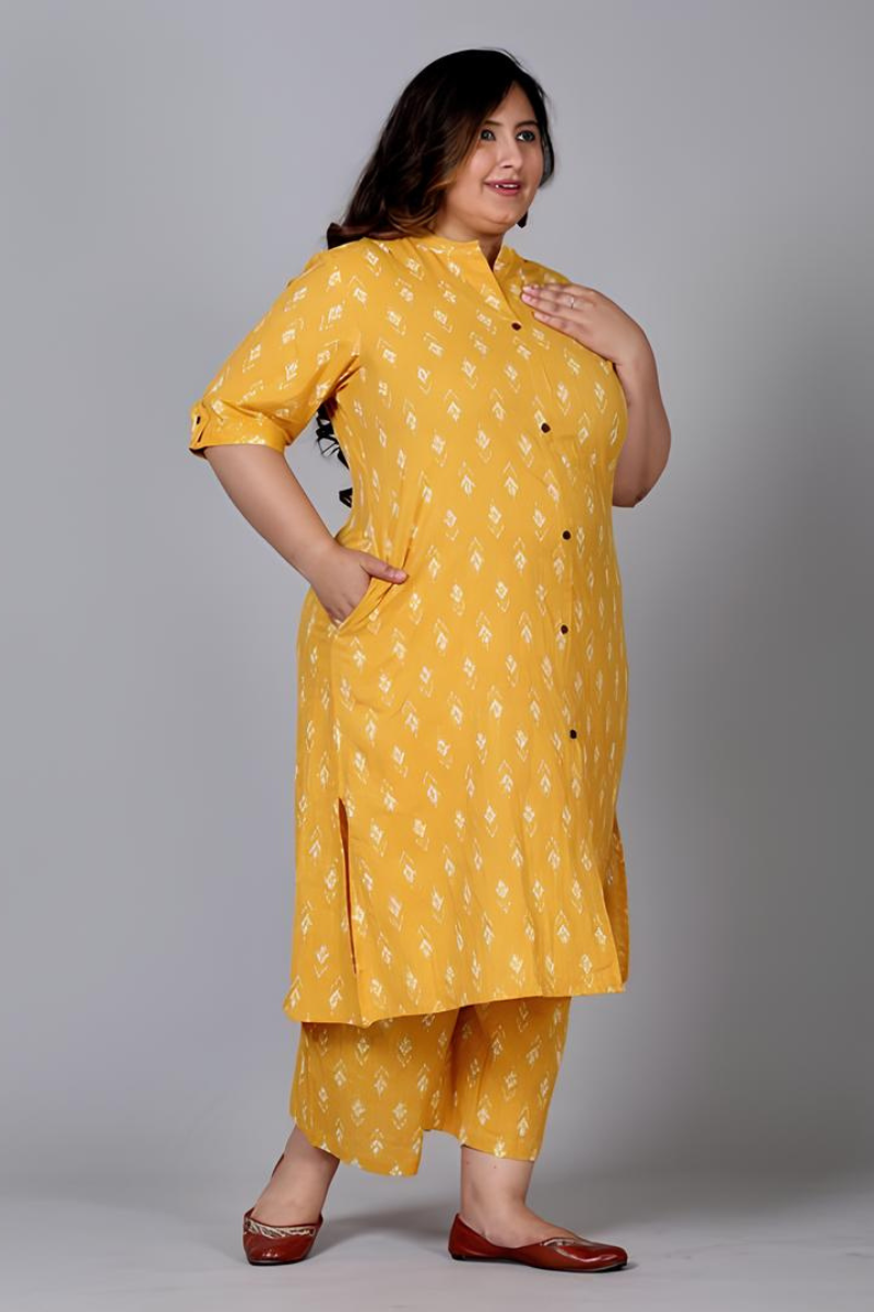 Plus Yellow Printed Kurta Set