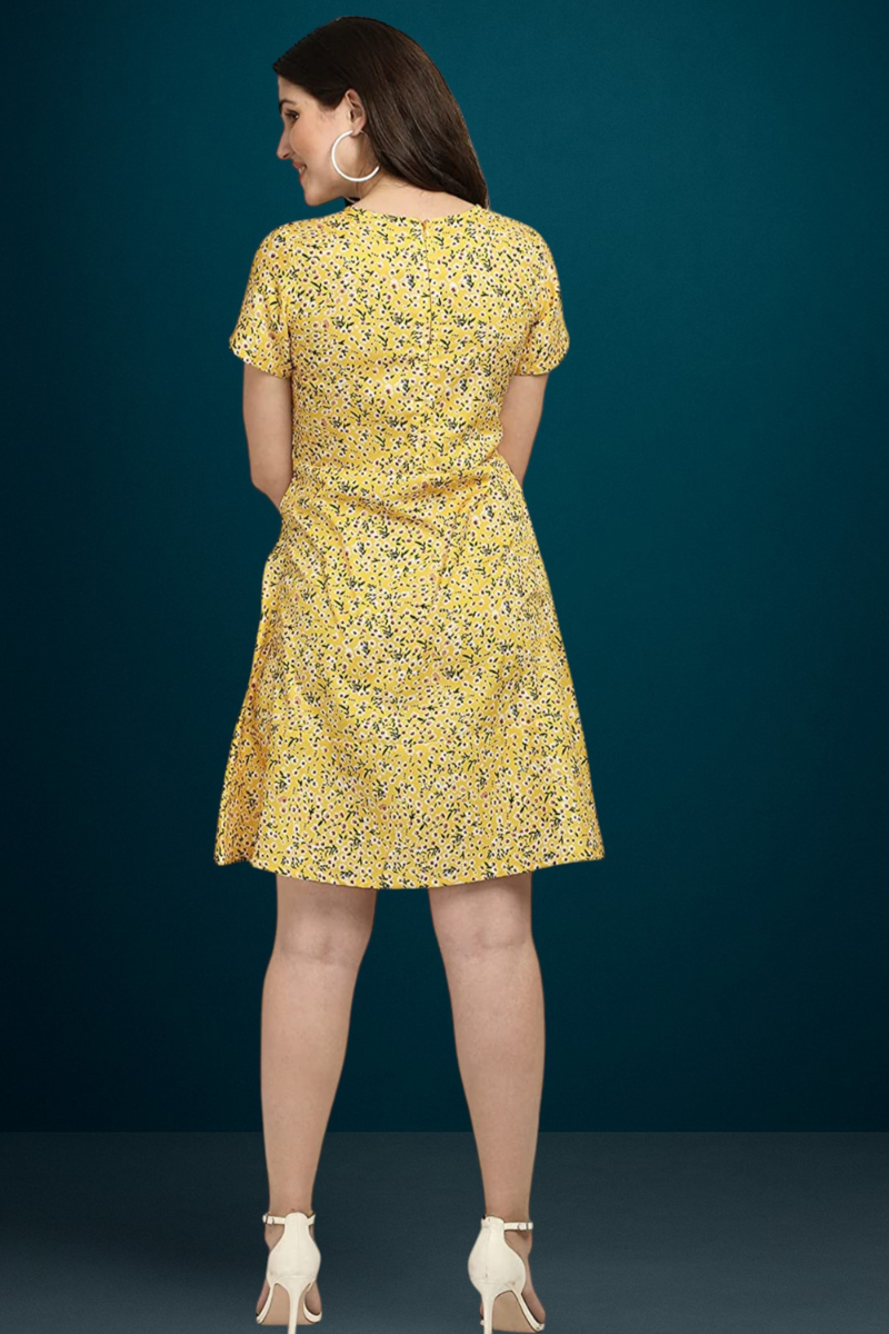 Yellow Floral A-Line Dress