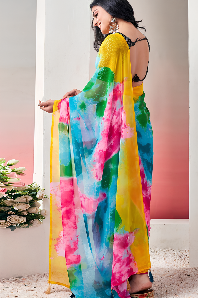Multicolor Tie-Dye Ready to Wear Saree