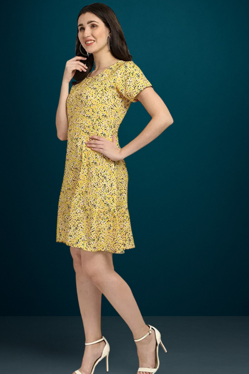 Yellow Floral A-Line Dress