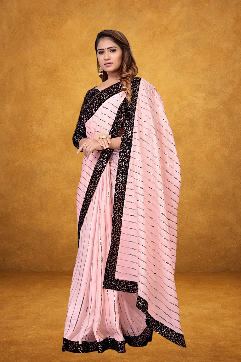 Elegant Pink Sequin Saree