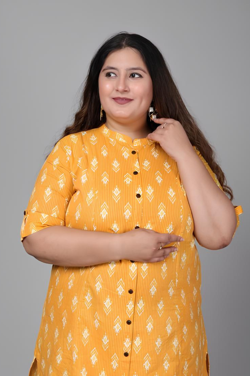 Plus Yellow Printed Kurti