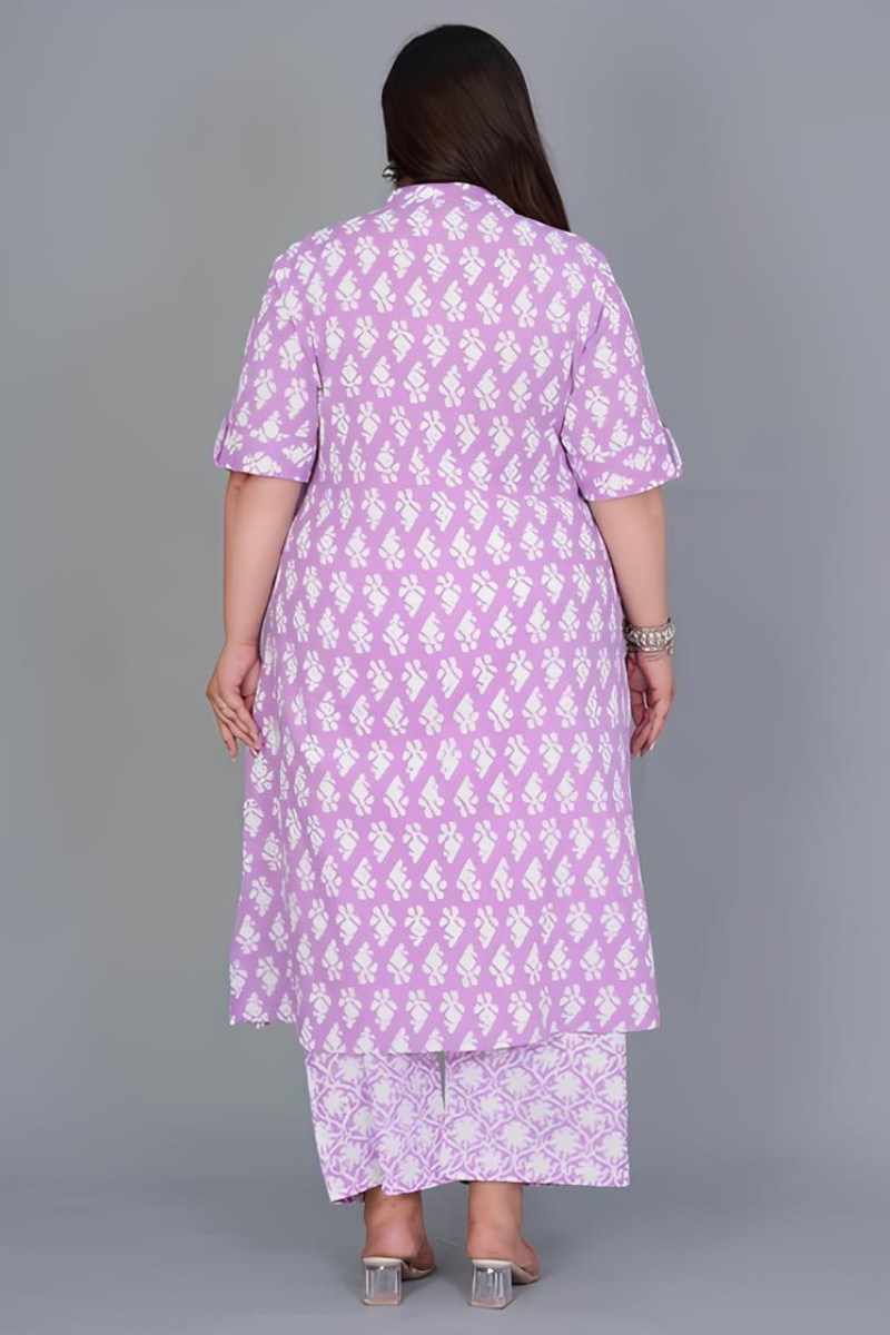Plus Lavender Printed Kurta Set