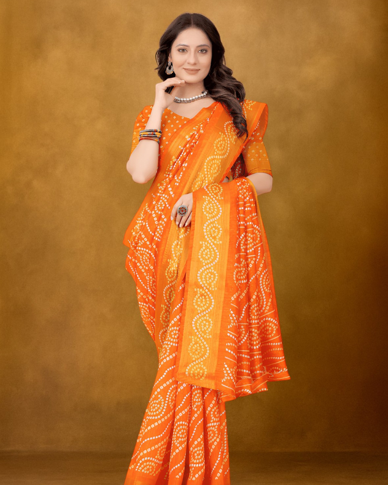 Traditional Orange Bandhani Saree