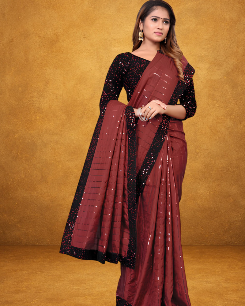 Elegant Maroon Sequin Saree