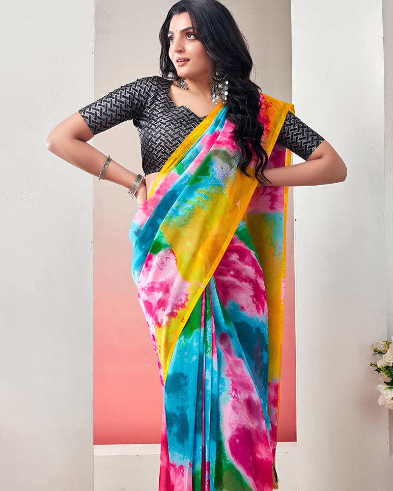 Multicolor Tie-Dye Ready to Wear Saree
