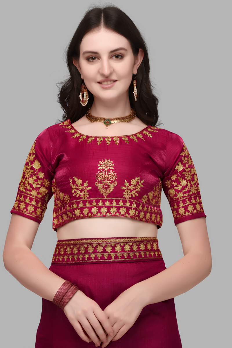 Maroon Saree with Golden Embroidery