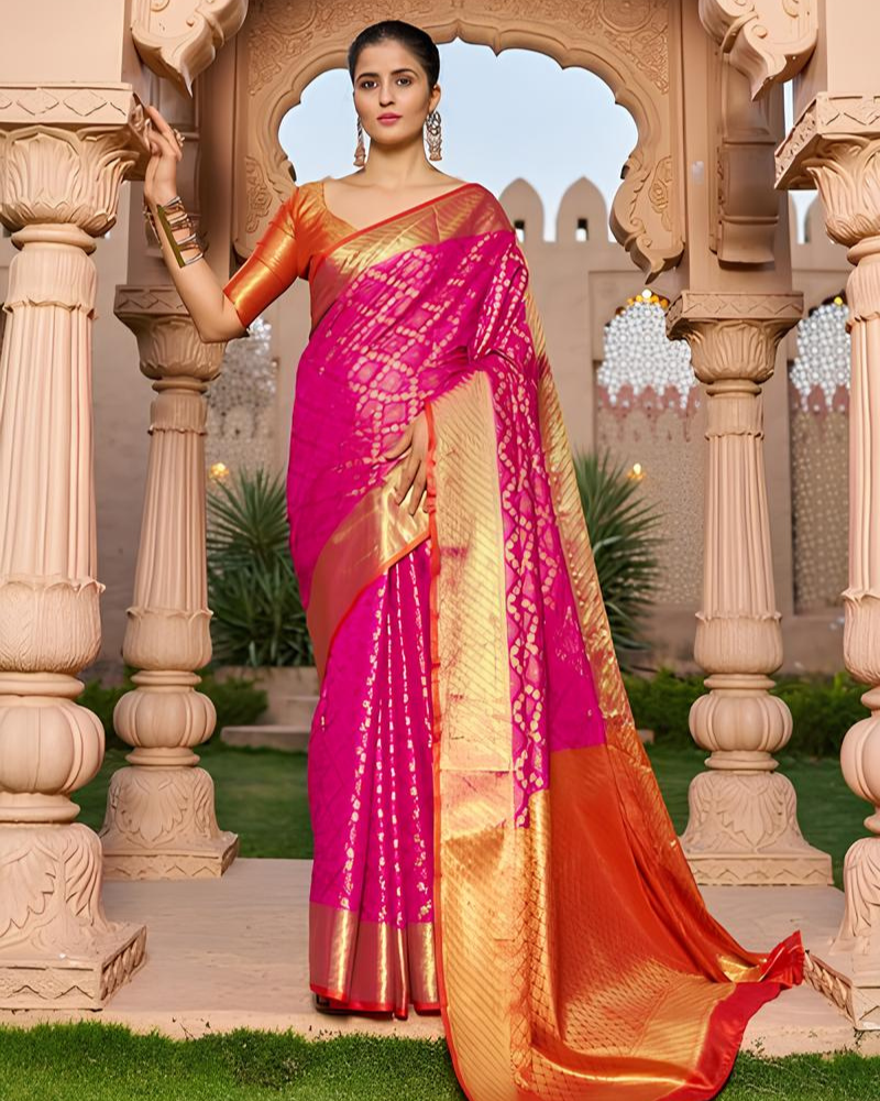 Traditional Pink and Gold Silk Saree