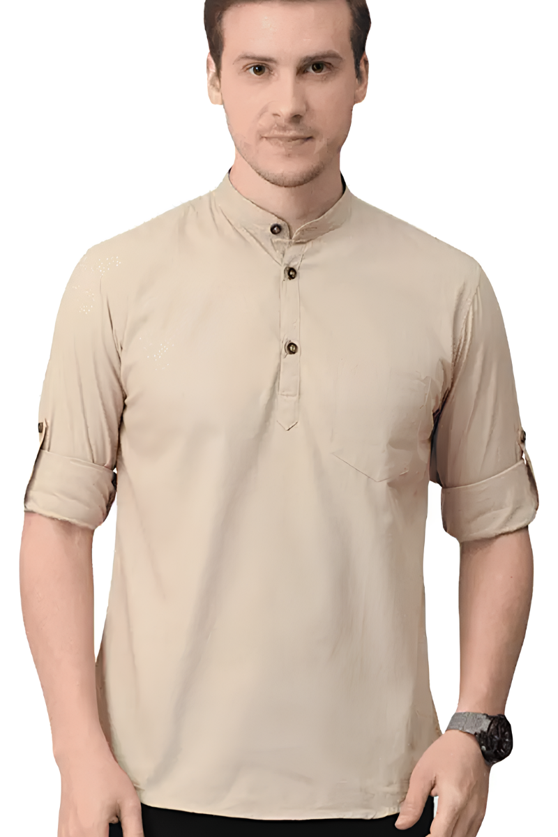 Men's Beige Mandarin Collar Shirt