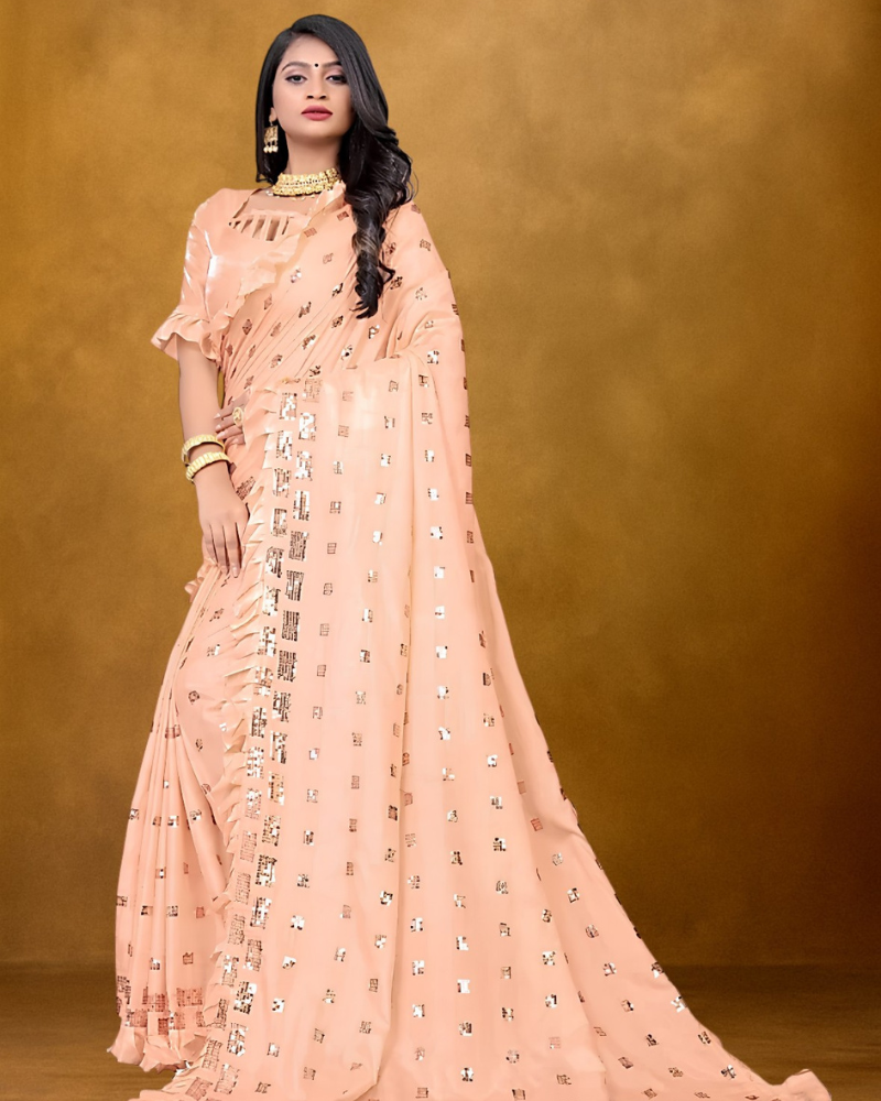 Peach Sequin Work Saree