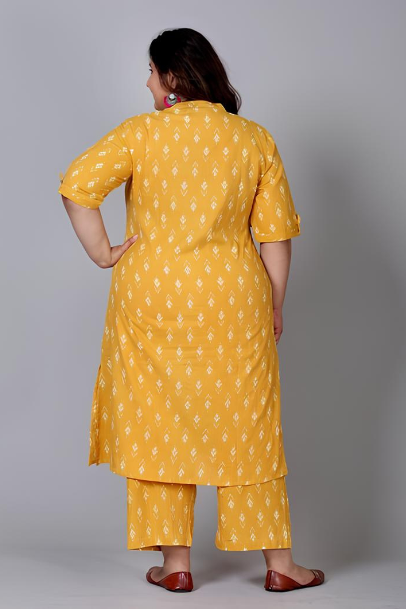 Plus Yellow Printed Kurta Set