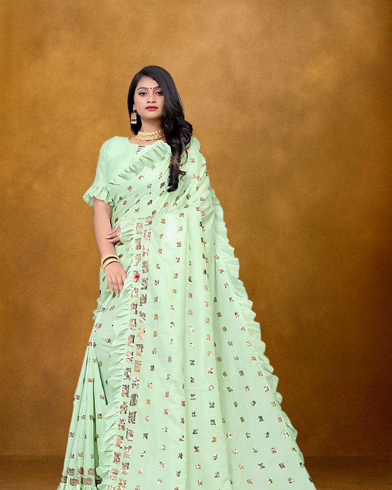 Light Green Ruffle Saree