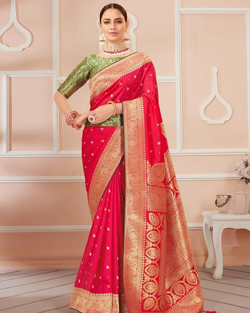Red Silk Saree with Golden Embroidery