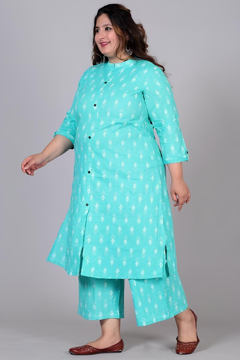 Plus Blue Printed Kurta Set