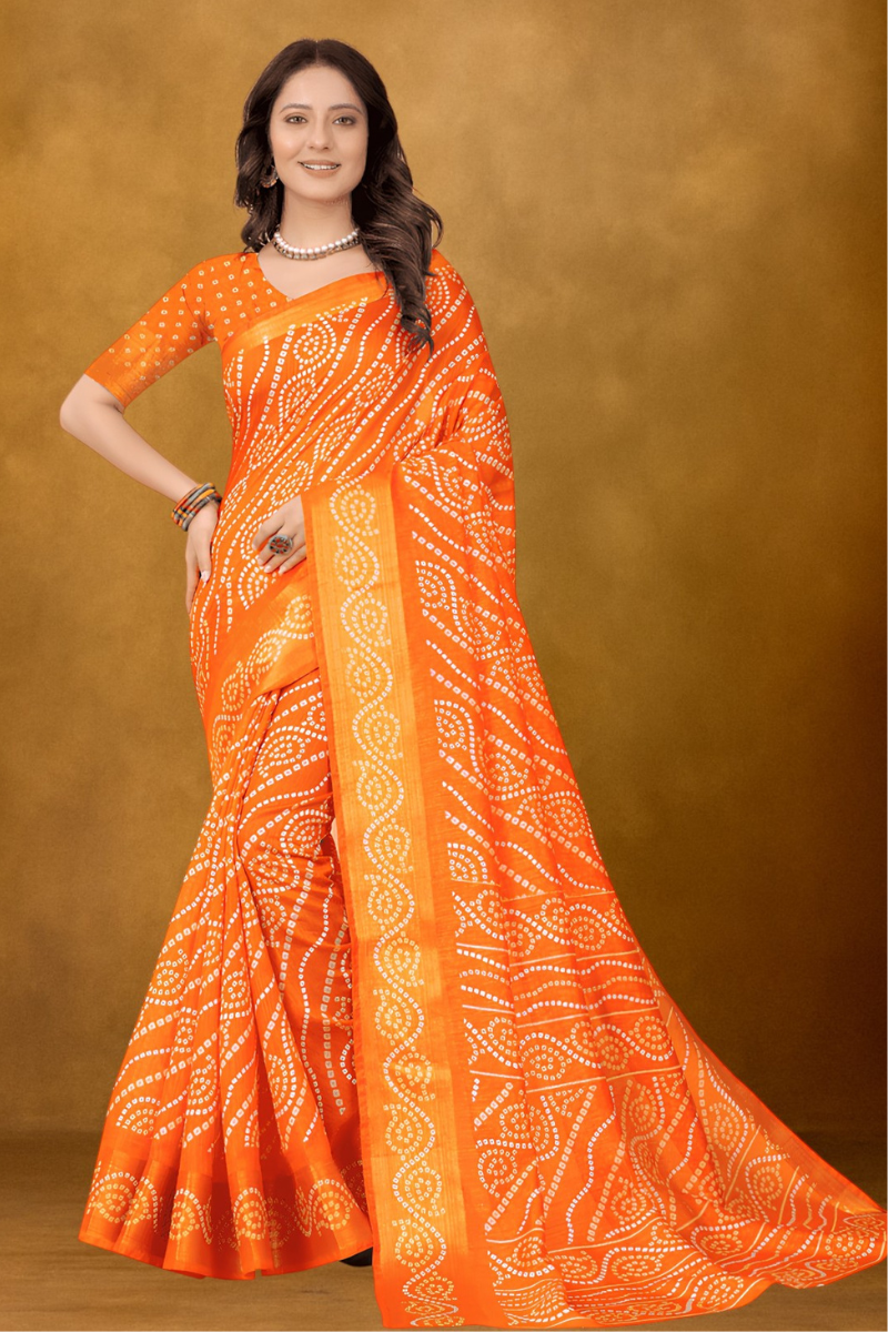 Traditional Orange Bandhani Saree