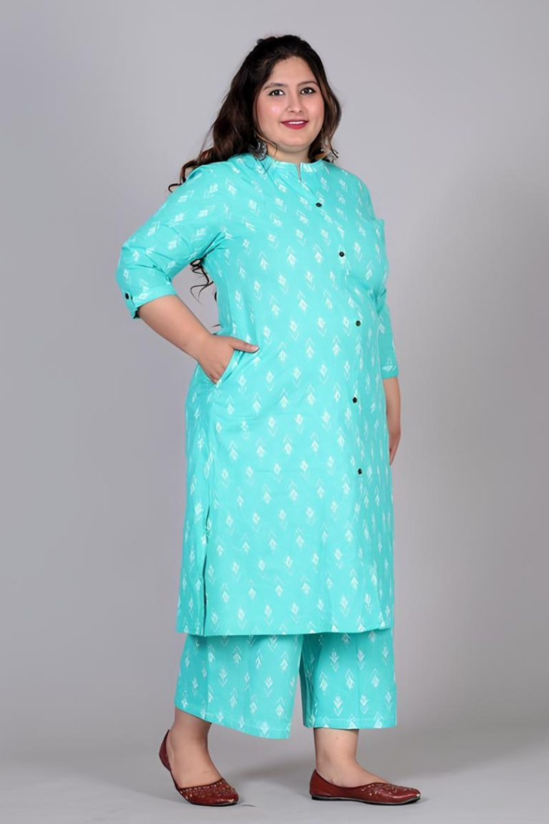 Plus Blue Printed Kurta Set