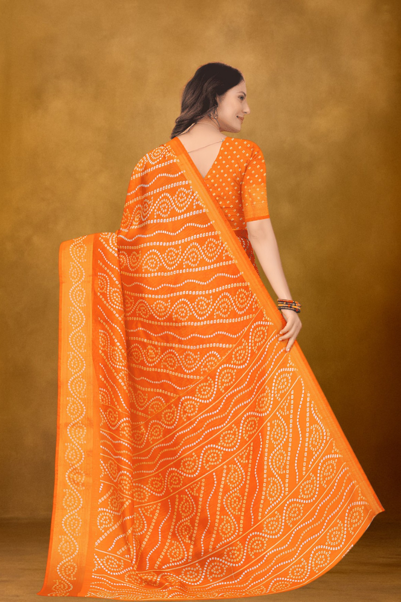 Traditional Orange Bandhani Saree