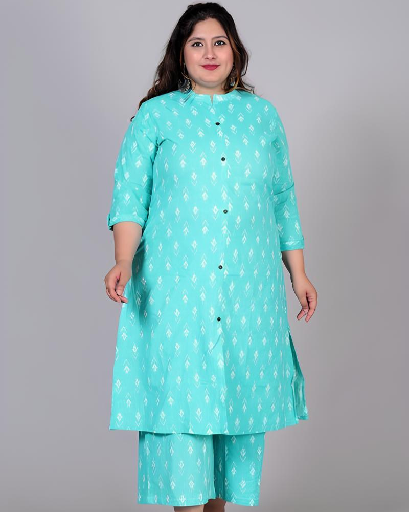 Plus Blue Printed Kurta Set