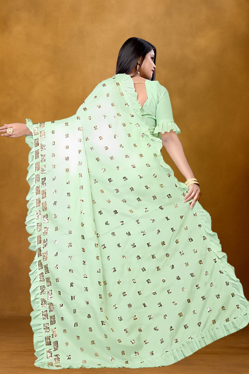 Light Green Ruffle Saree