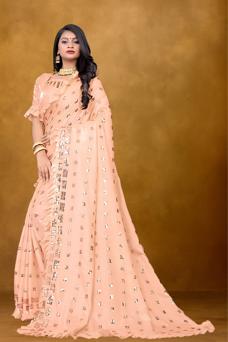 Peach Sequin Work Saree