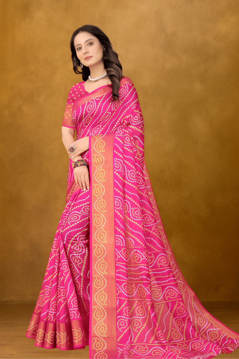 Pink Bandhani Saree