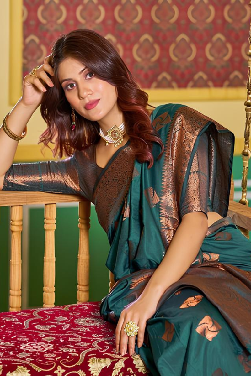 Traditional Teal Silk Saree
