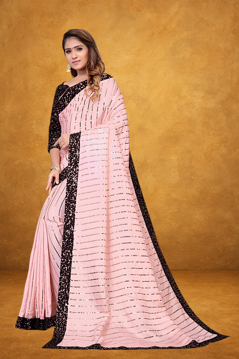 Elegant Pink Sequin Saree