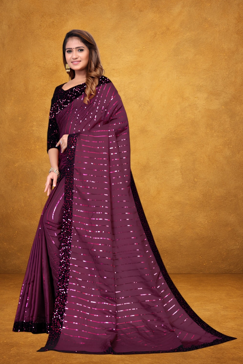 Elegant Purple Sequin Saree