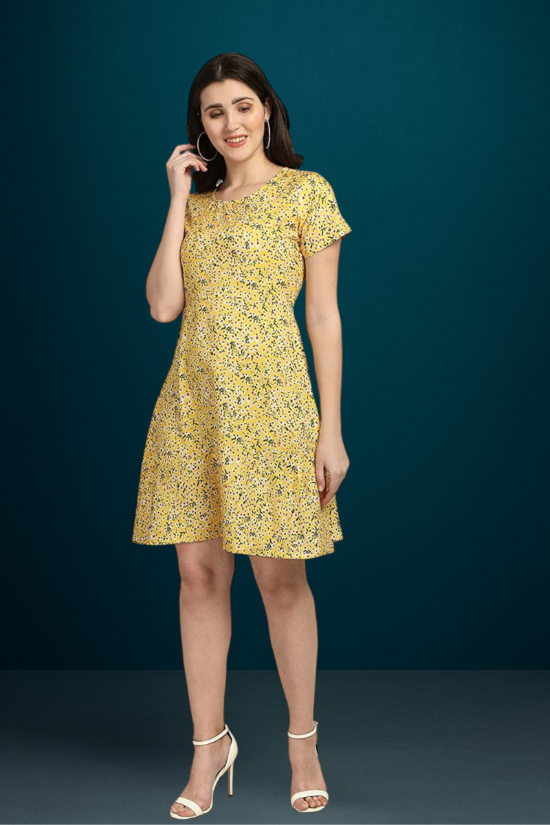 Yellow Floral A-Line Dress