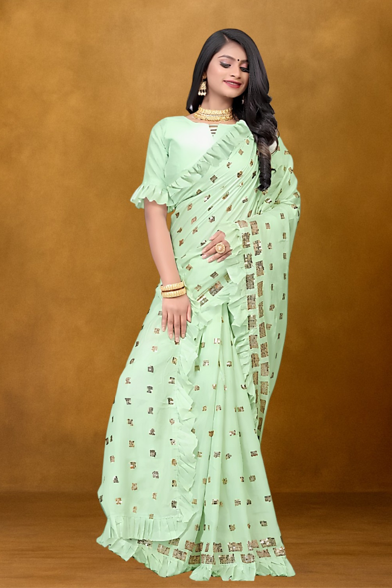 Light Green Ruffle Saree