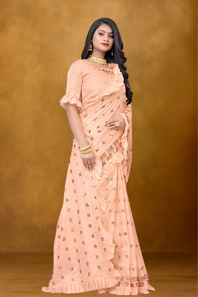 Peach Sequin Work Saree