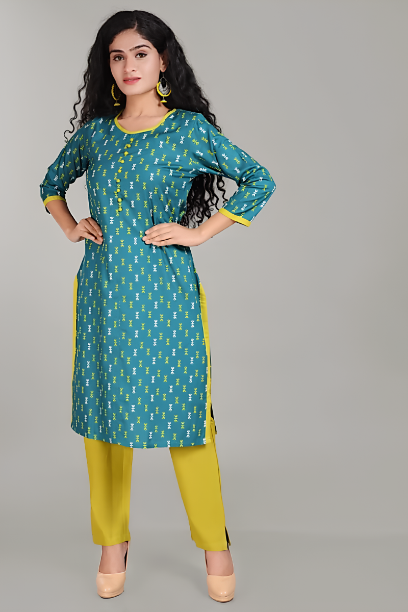 Blue and Yellow Printed Salwar Suit