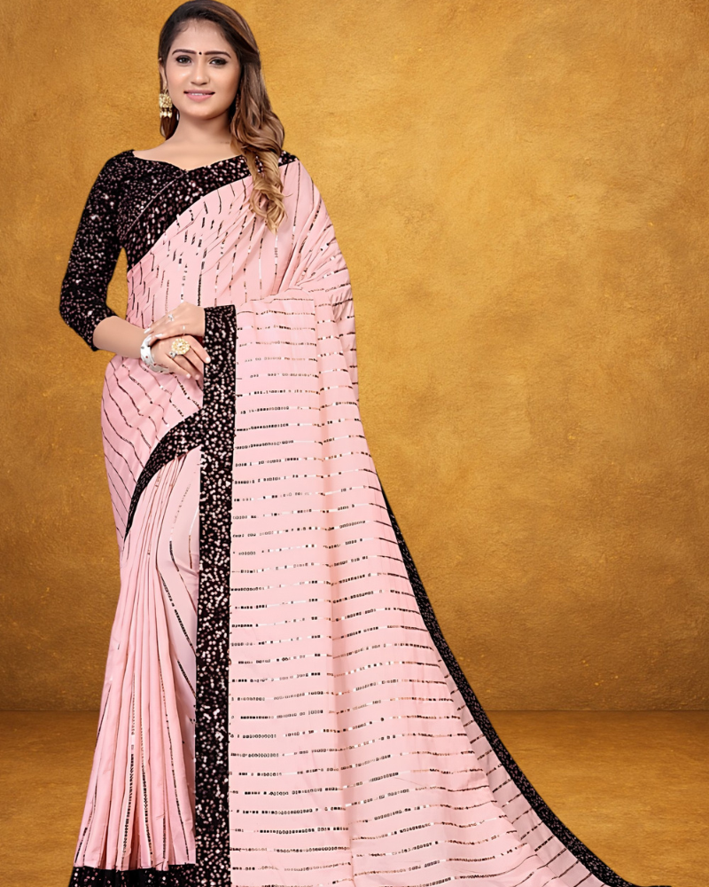 Elegant Pink Sequin Saree