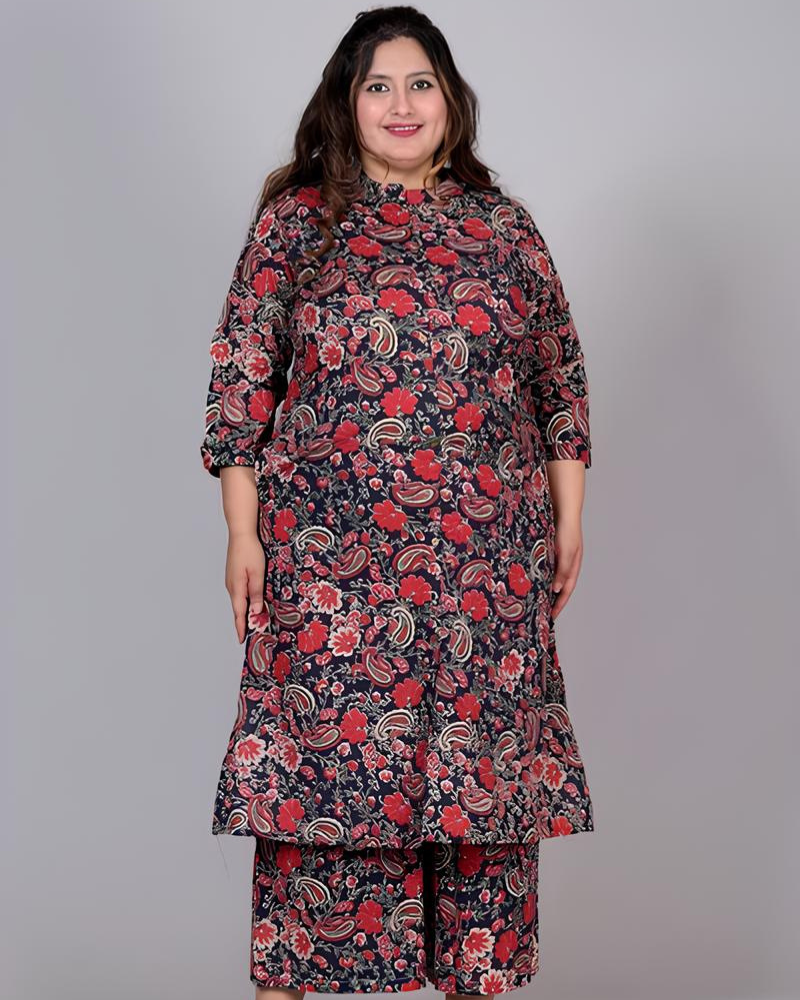 Plus Floral Printed Kurti Set