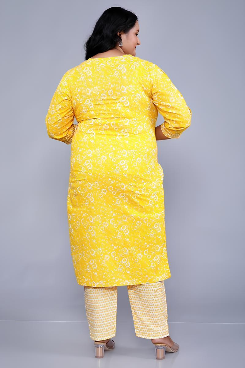 Yellow Floral Printed Kurta Set