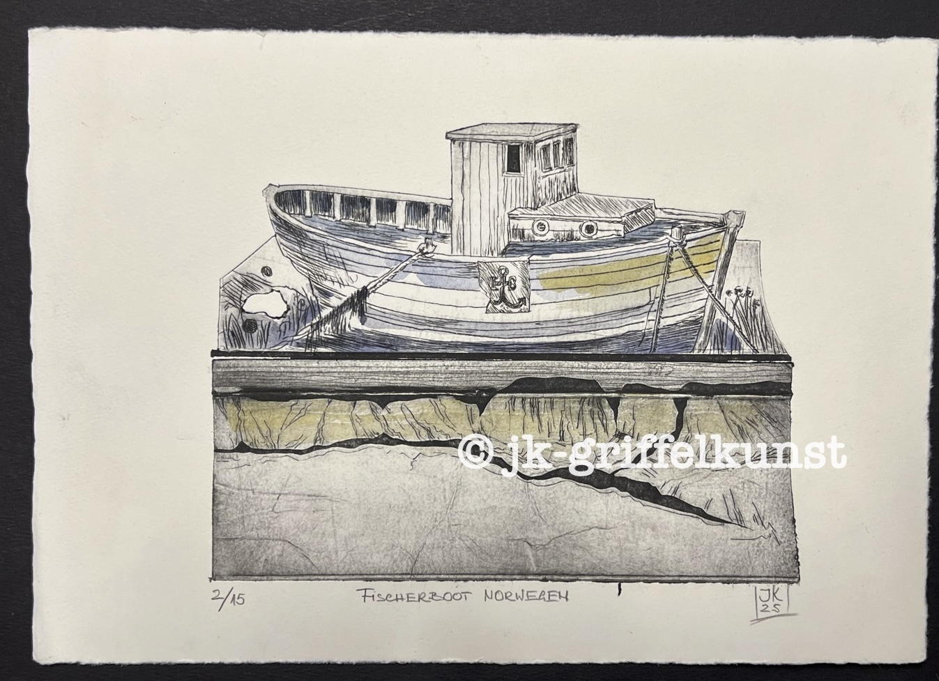 Originaradierung Fischerboot